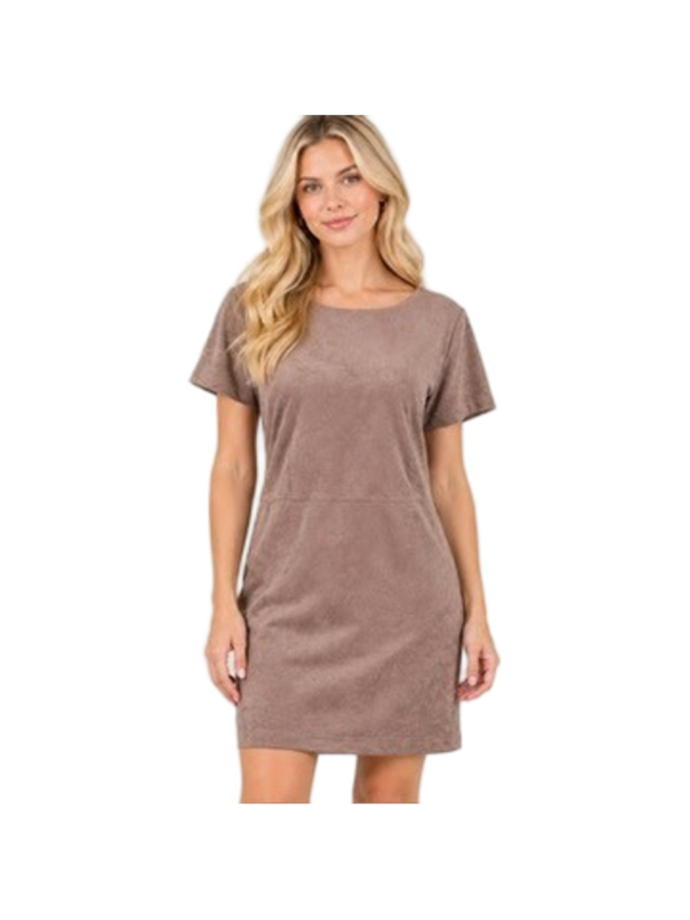 Chicos Faux Suede Shift Dress 3 Rich Taupe Brown Short Sleeve Sheath Size XL